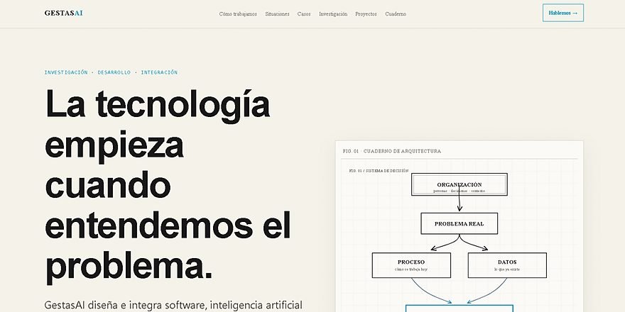 Portada de gestasai.com: «La tecnología empieza cuando entendemos el problema»